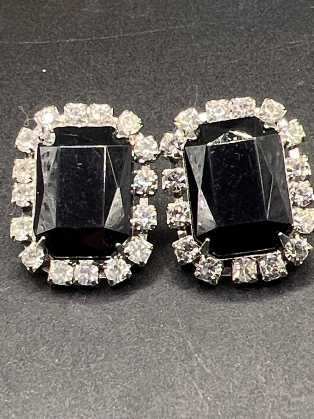 Ina Black Square Rhinestone Stud Earrings with Clear Halo